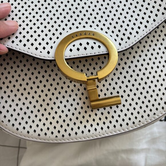 Sandro Pepita White Leather Perforated Shoulder Bag - Picture 6 of 13
